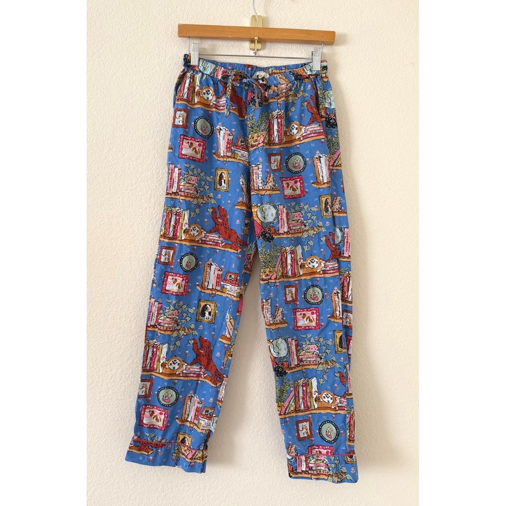 Printfresh Women Blue Library Dog Print Organic Cotton Pajama Pants Pockets XXS